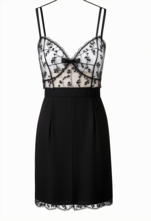 Spaghetti Strap V-Neck Lace Panel Mini Bodycon Dress