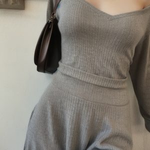 Vintage Brown Low Cut Mini Dress